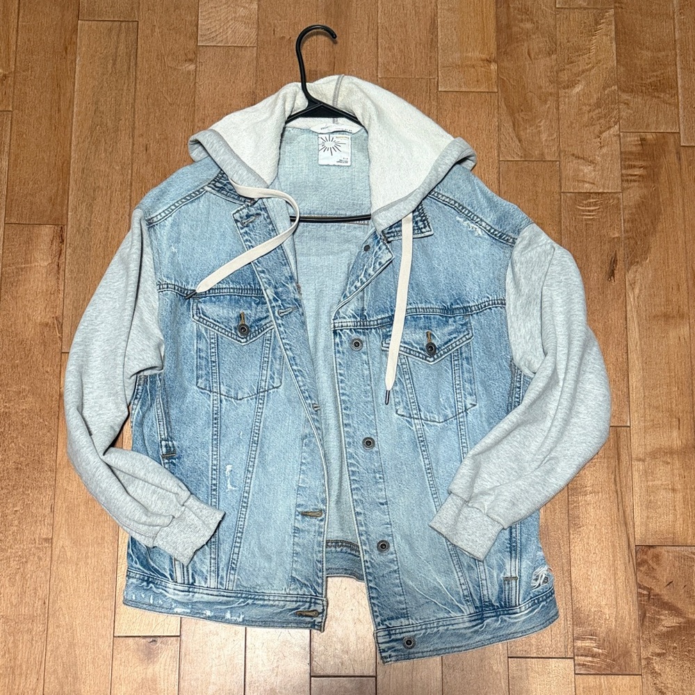 Denim & Gray Hooded Women's Jacket
